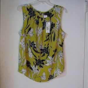 Worthington Blouse Large NWT $29 Green Black Floral Print Sleeveless New